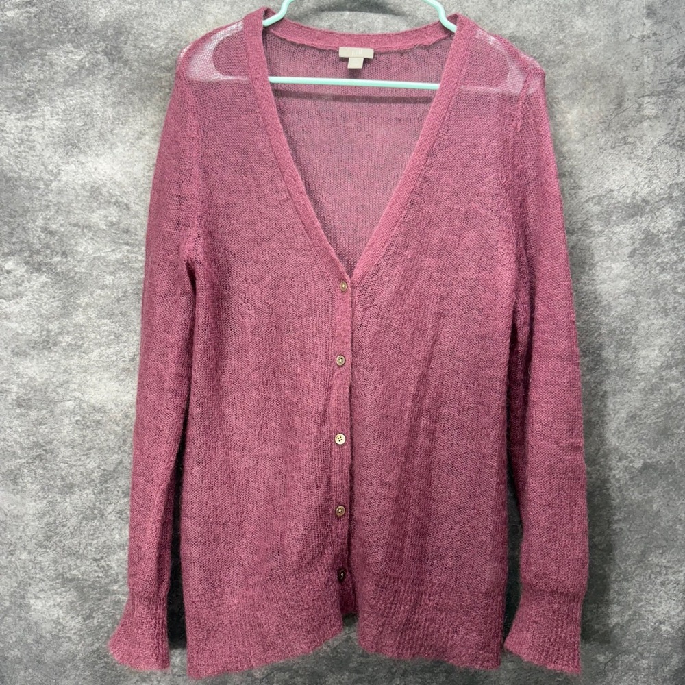 J. Jill Mohair Wool Blend Open Knit Cardigan Size PM Mauve Pink